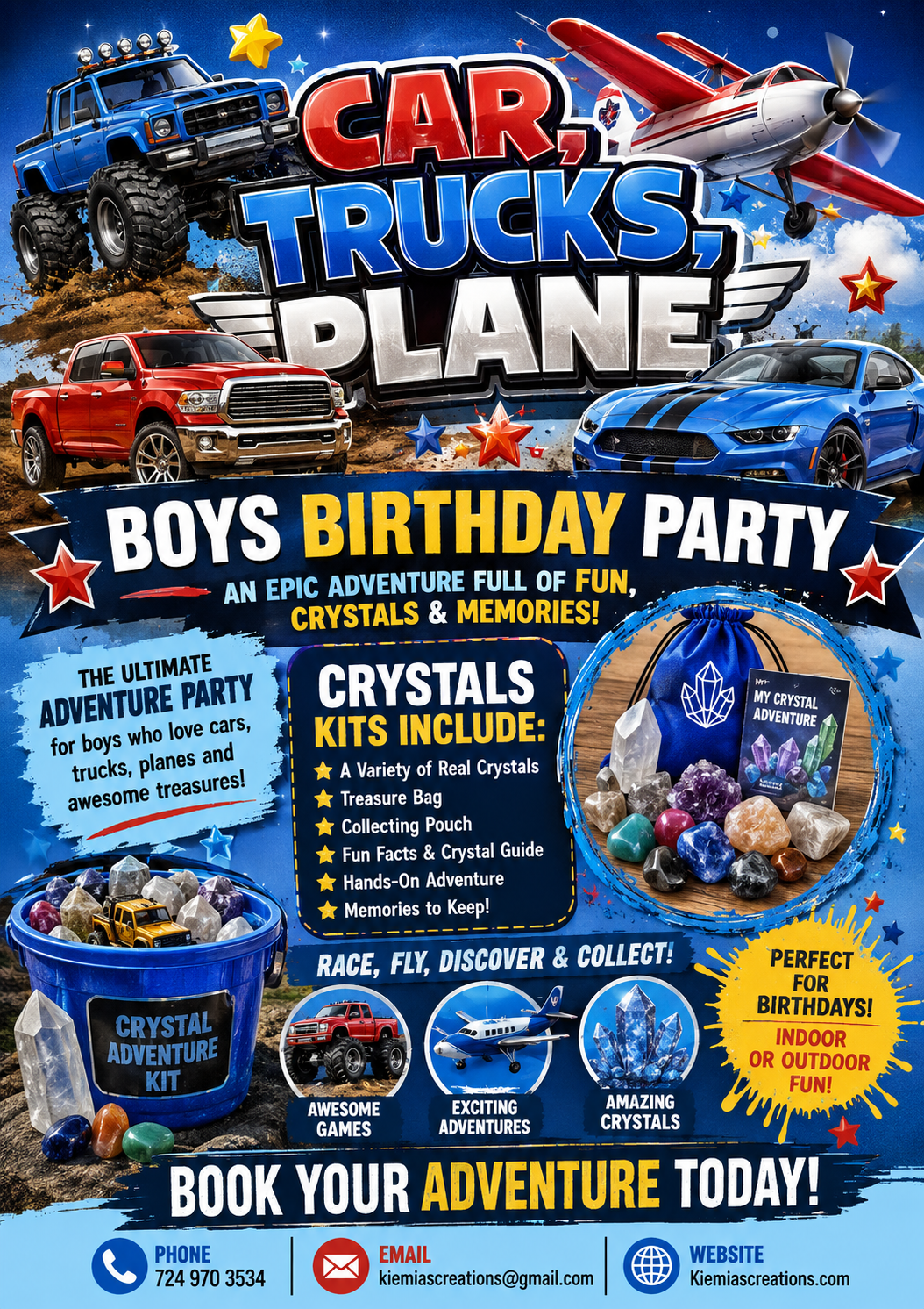 Cars, Trucks & Plane Boys Party flyer