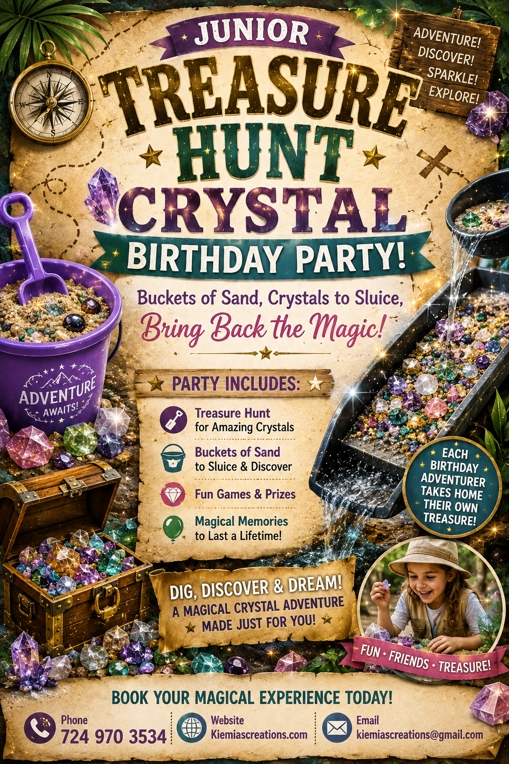 Junior Treasure Hunt Crystal Party flyer